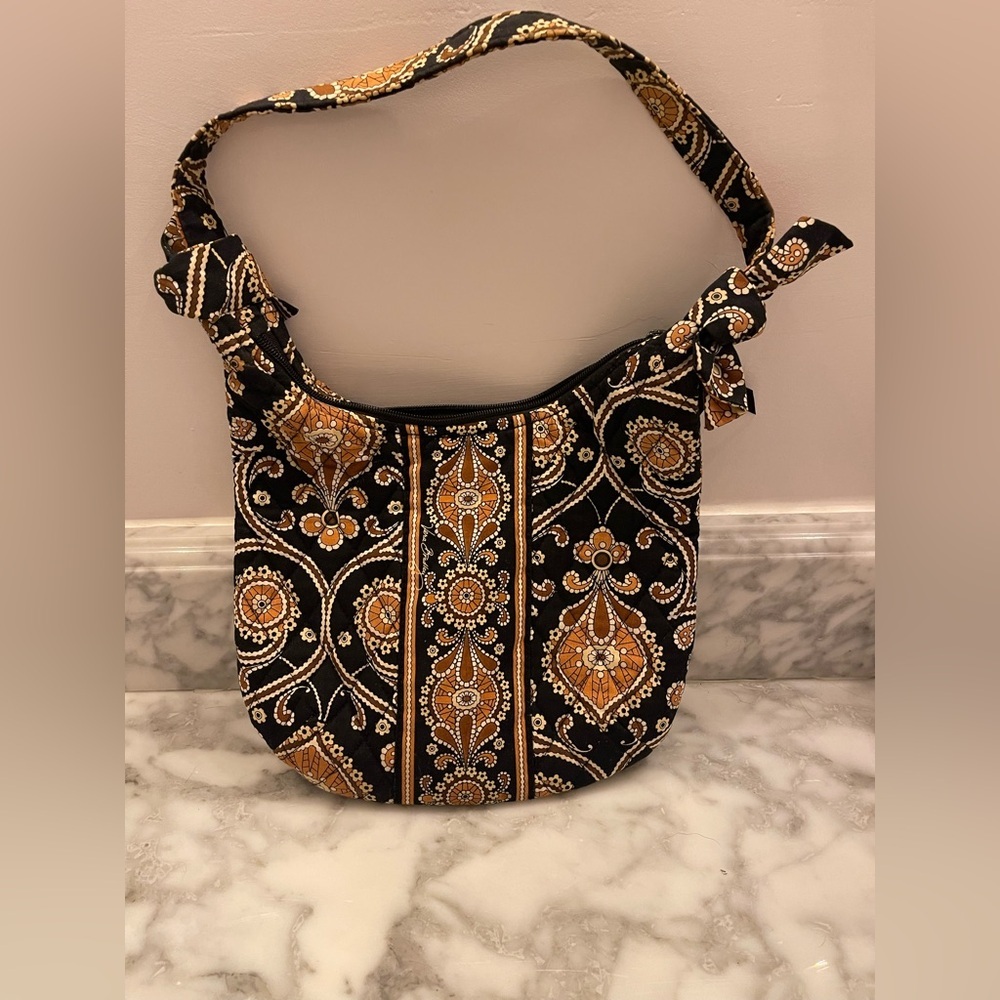 VERA BRADLEY CAFFE LATTE Retired Small Olivia Purse Shoulder Bag Black Brown